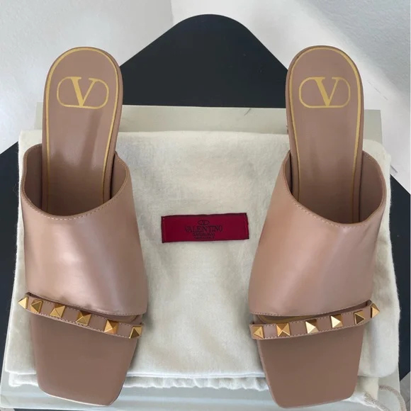 Valentino Rockstud Tower-Heel Mule Sandals - Picture 7 of 8